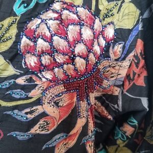 Chico's Design beaded 100% silk jacket Art-to-Wear embroidered L